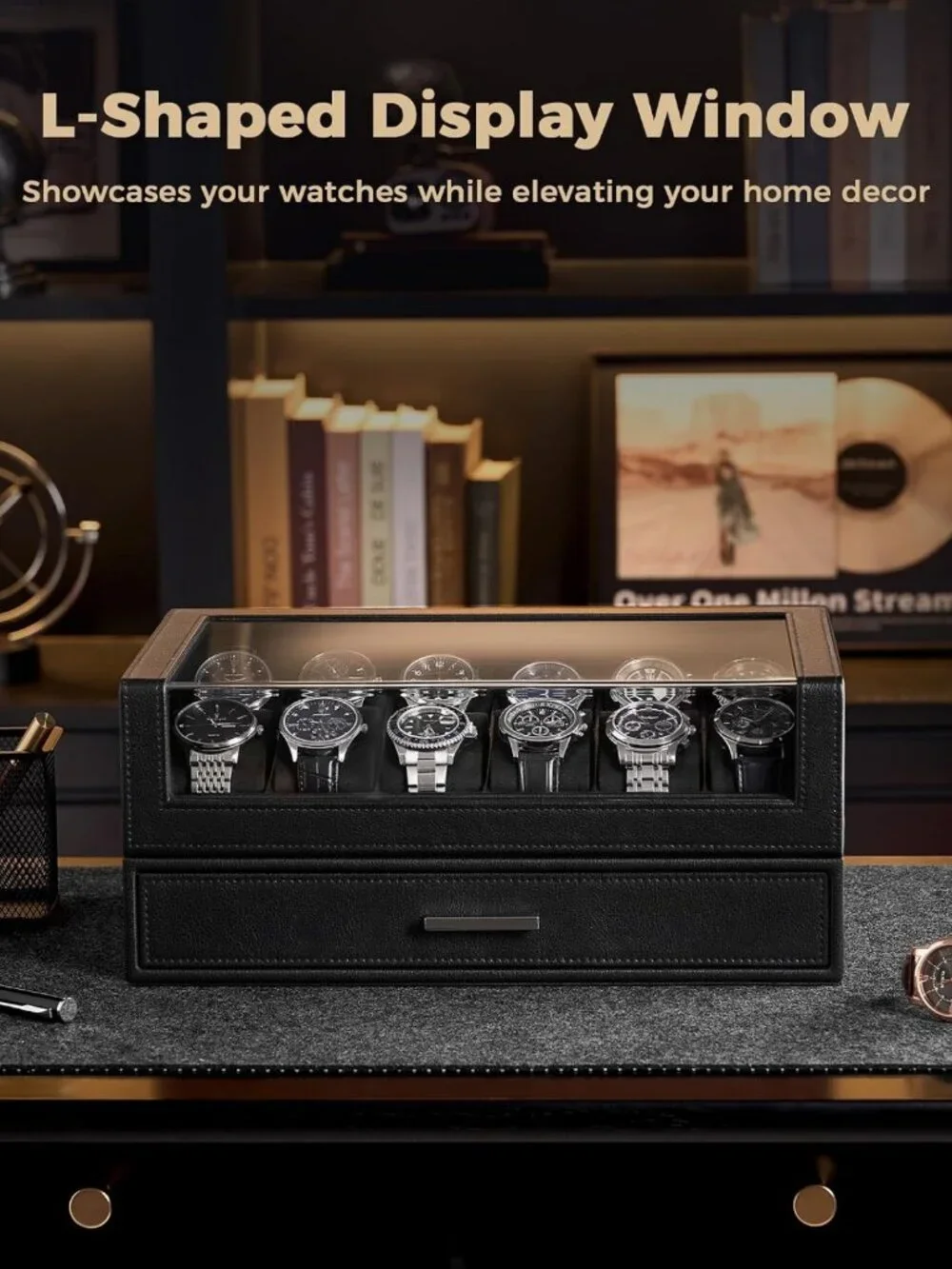 12-Slot Men's Watch Display Box - Elegant Black Storage Organizer for Watches